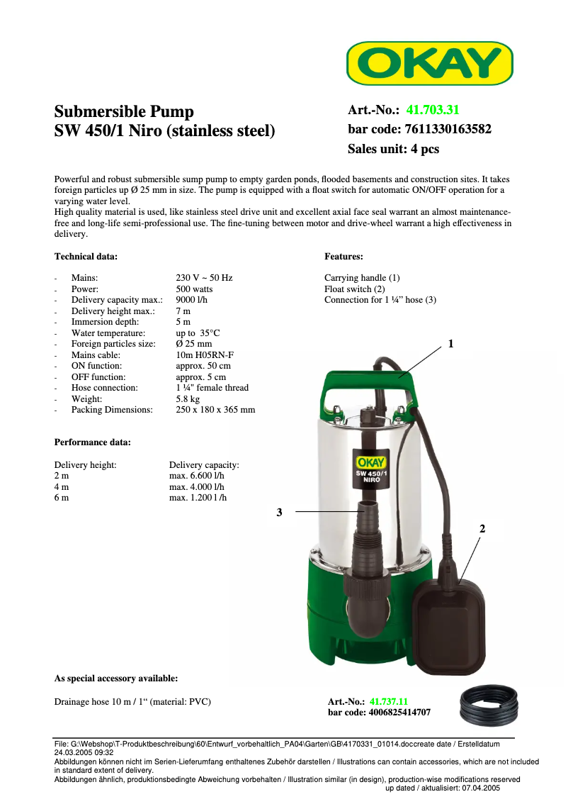 Image de la première page du manuel de l'appareil SW 450/1 Niro