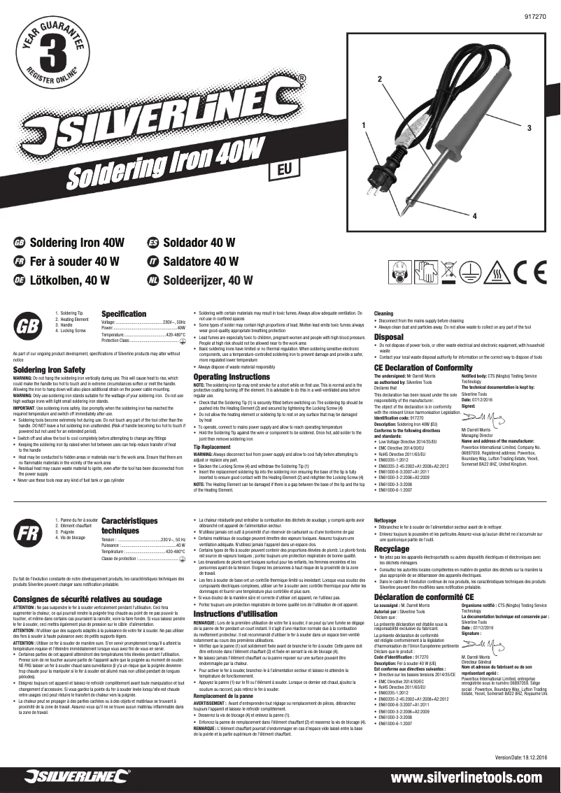 Page 1 de la notice Manuel utilisateur Silverline 917270
