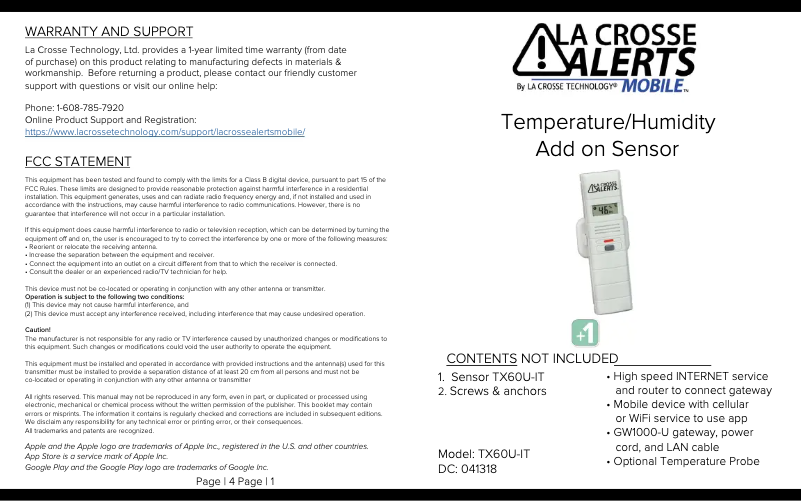 Image de la première page du manuel de l'appareil TX60U-IT