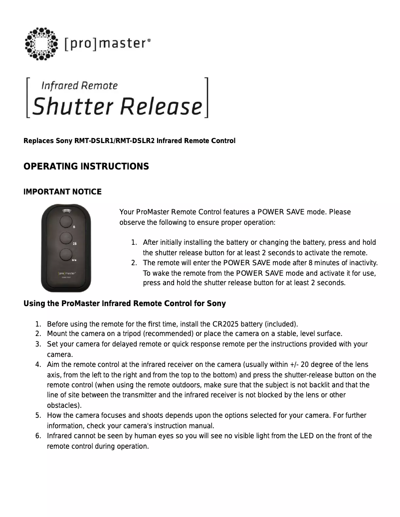 Page 1 de la notice Manuel utilisateur ProMaster PRO7337