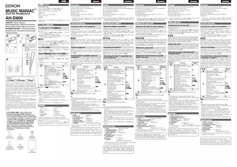 Page 1 de la notice Manuel utilisateur Denon AH-D600