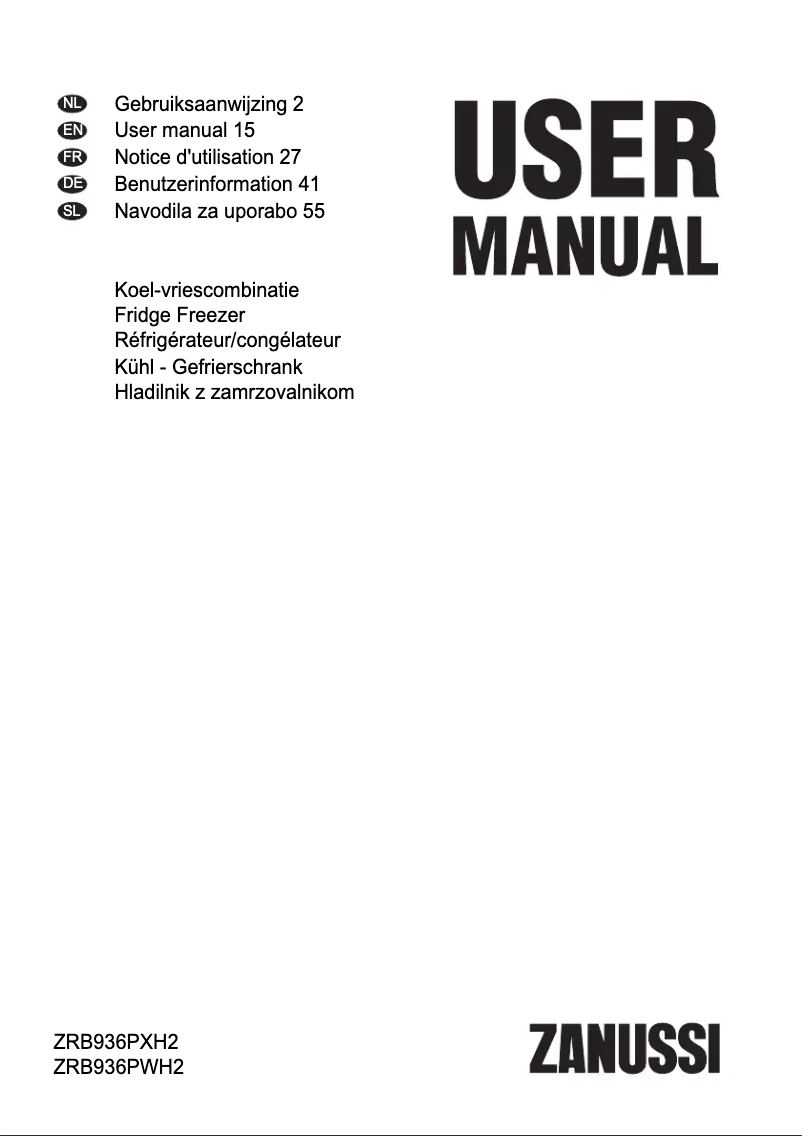 Page 1 de la notice Manuel utilisateur Zanussi ZRB936PXH2