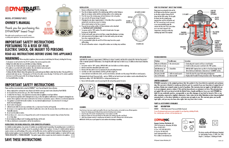 Page 1 de la notice Manuel utilisateur Dynatrap DT2000XLP-DEC2