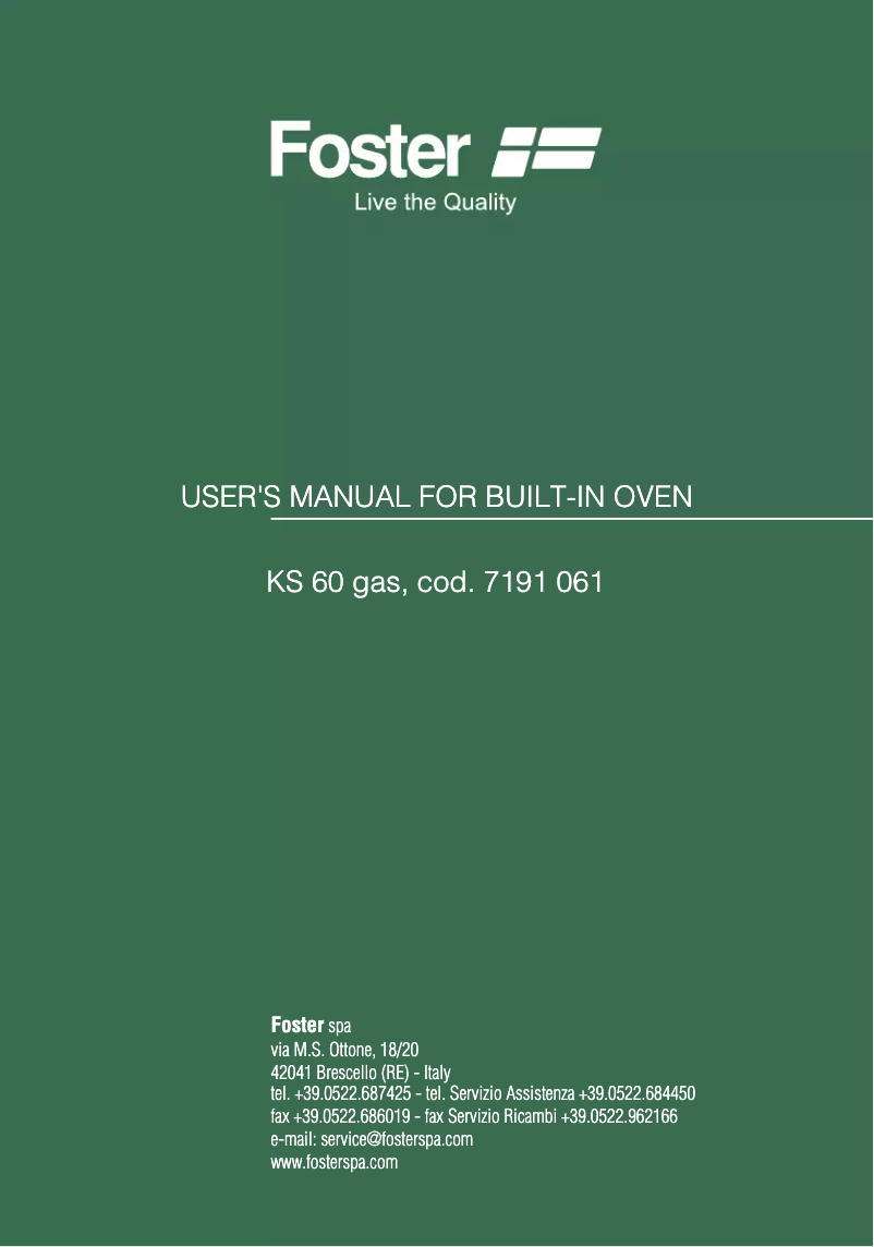 Page n°1 - Manuel utilisateur Foster 7191 061