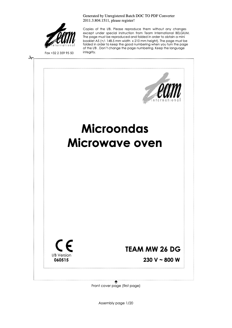 Imagen de la primera página del manual del dispositivo MW 26