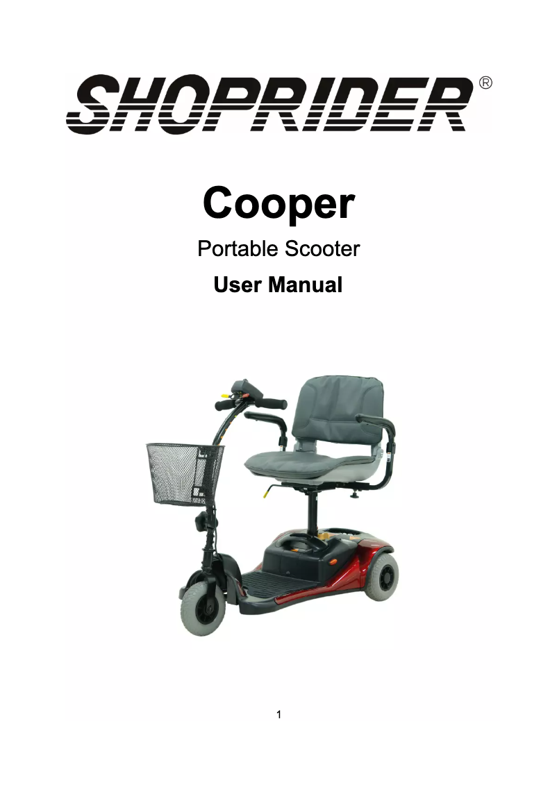 Page 1 de la notice Manuel utilisateur Shoprider GK83 - Cooper Portable Scooter