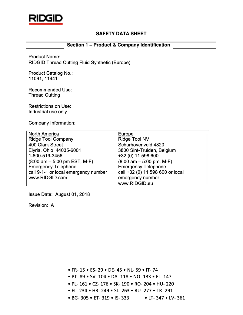 Page 1 de la notice Fiche technique Ridgid 817