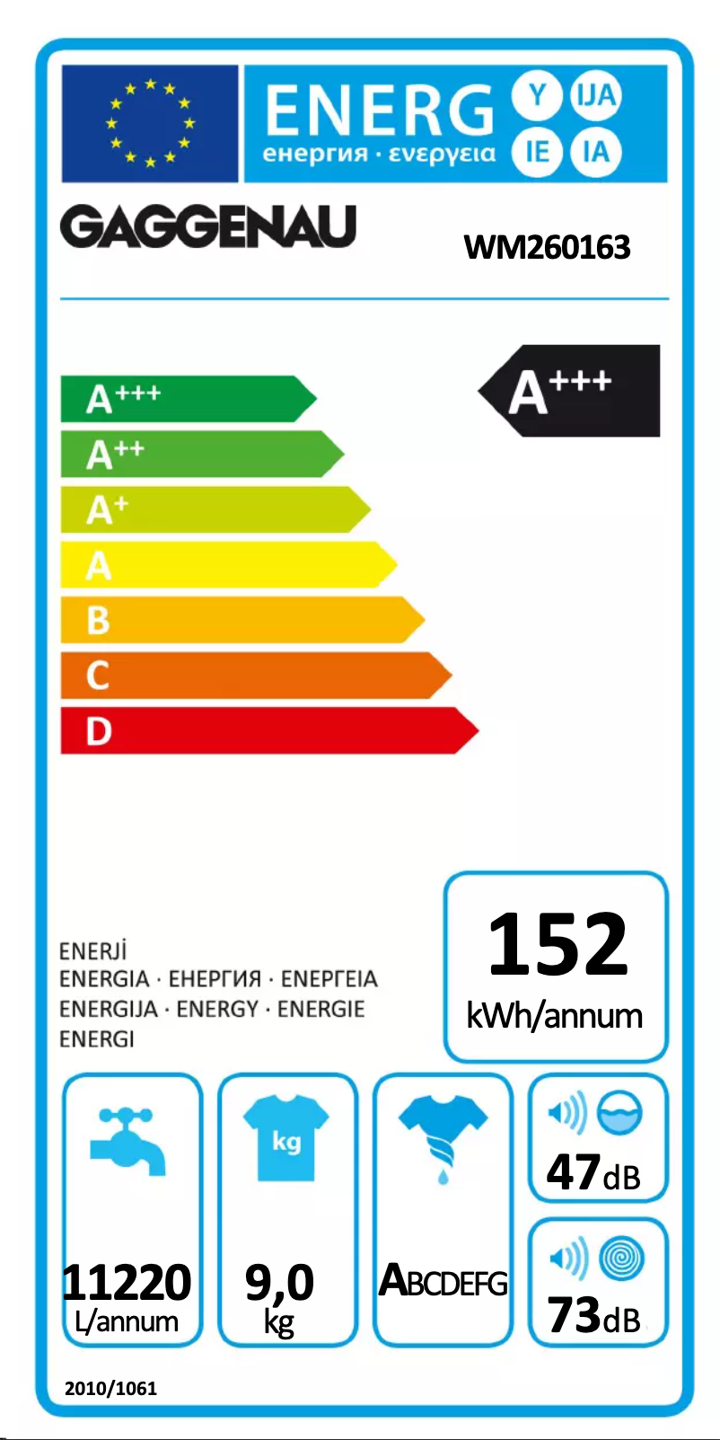 Page n°1 - Label énergétique Gaggenau WM260163