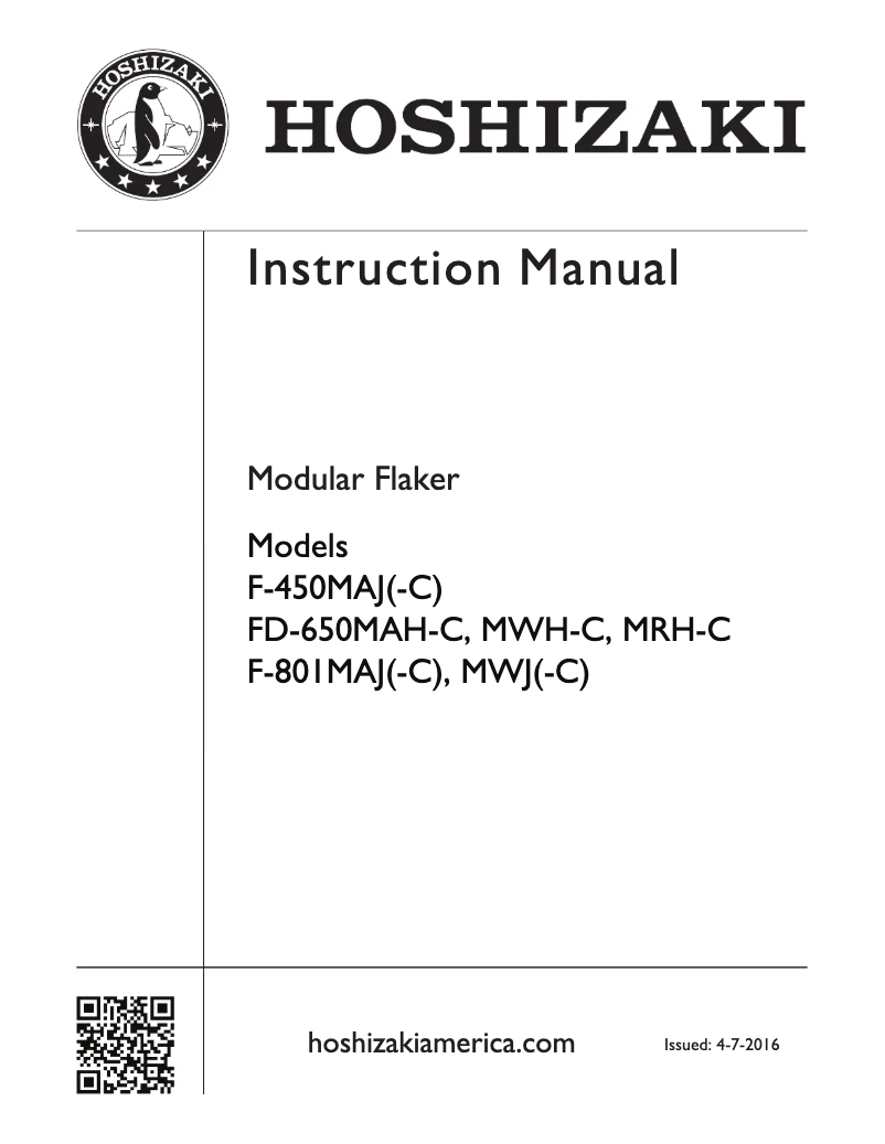 Page 1 de la notice Manuel utilisateur Hoshizaki FD-650MRH-C