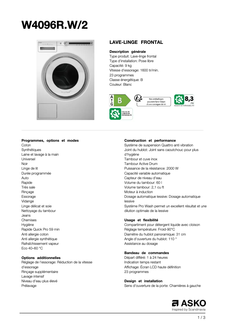 Image de la première page du manuel de l'appareil W4096R.W