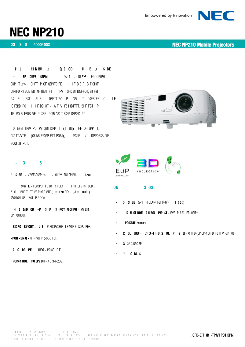 Page 1 de la notice Fiche technique NEC NP210