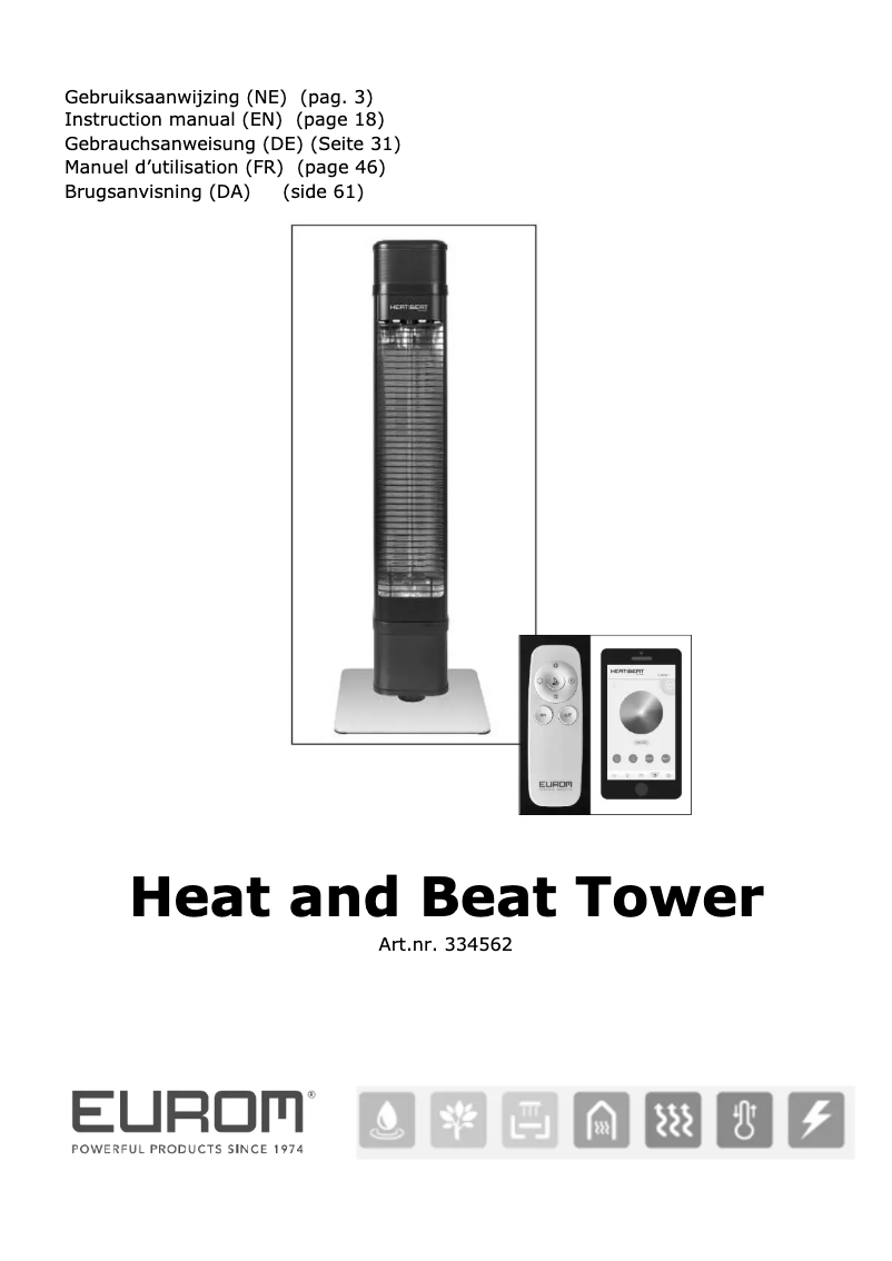 Page 1 de la notice Manuel utilisateur Eurom Heat and Beat Tower