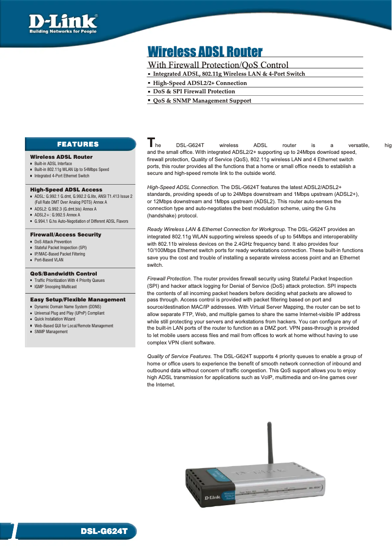 Image de la première page du manuel de l'appareil DSL-G624T