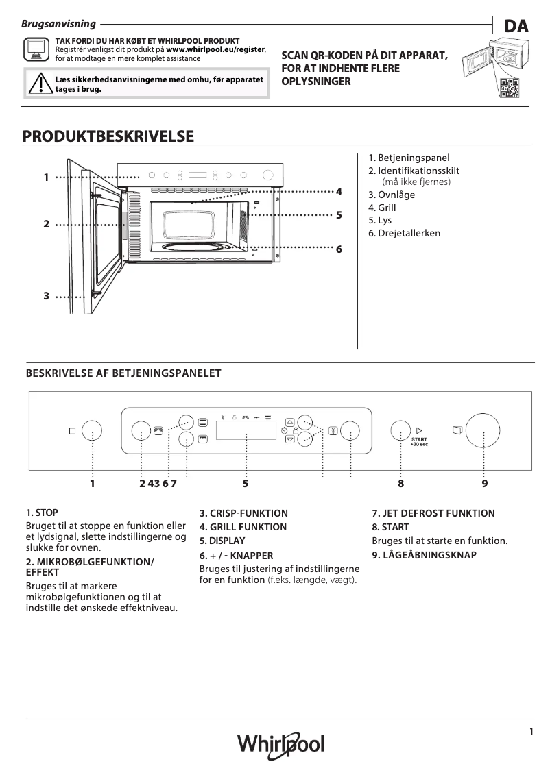 Page 1 de la notice Manuel utilisateur Whirlpool AMW 442/NB