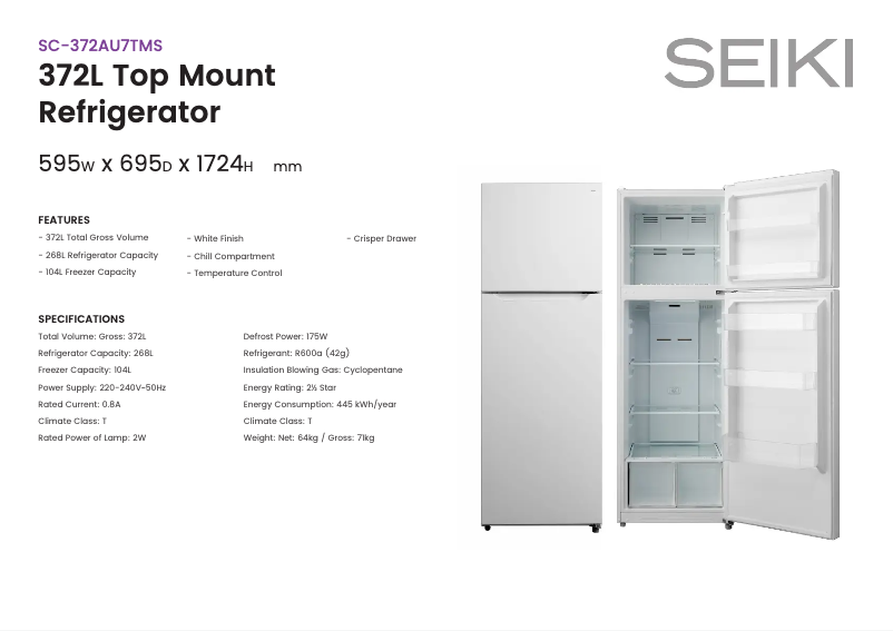 Page n°1 - Fiche technique Seiki SC-372AU7TM