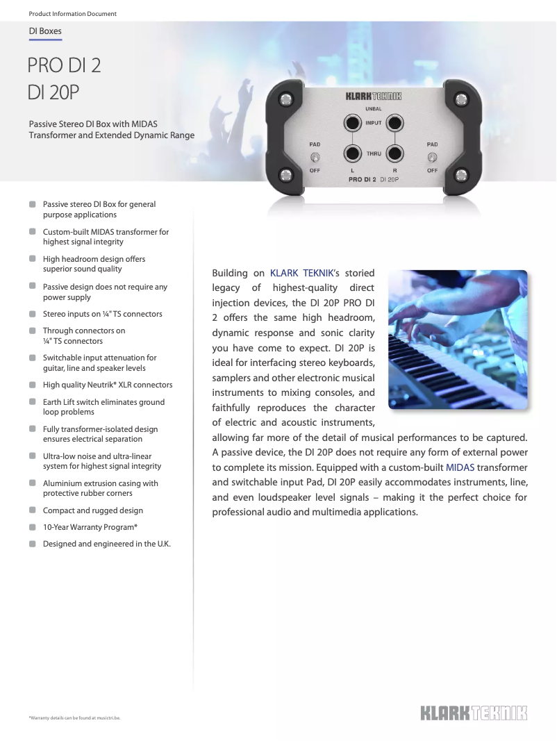 Page n°1 - Fiche technique Klark Teknik PRO DI 20P