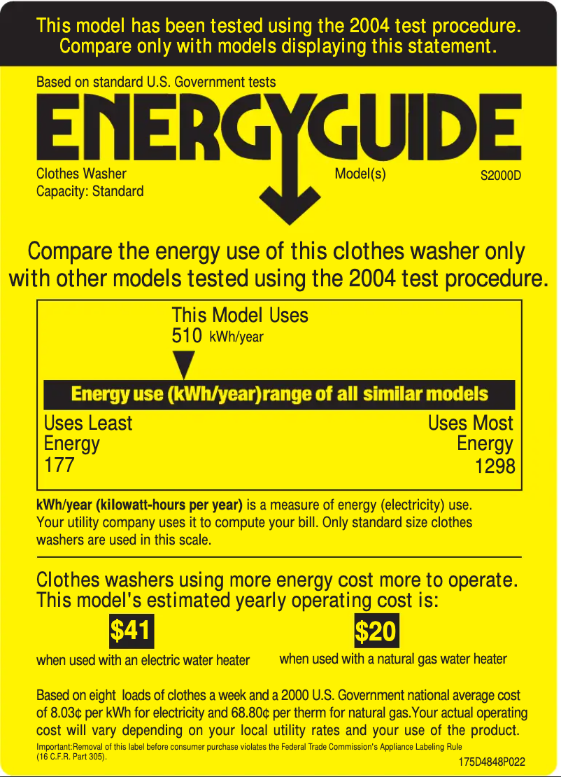 Page n°1 - Label énergétique GE S2000DWW