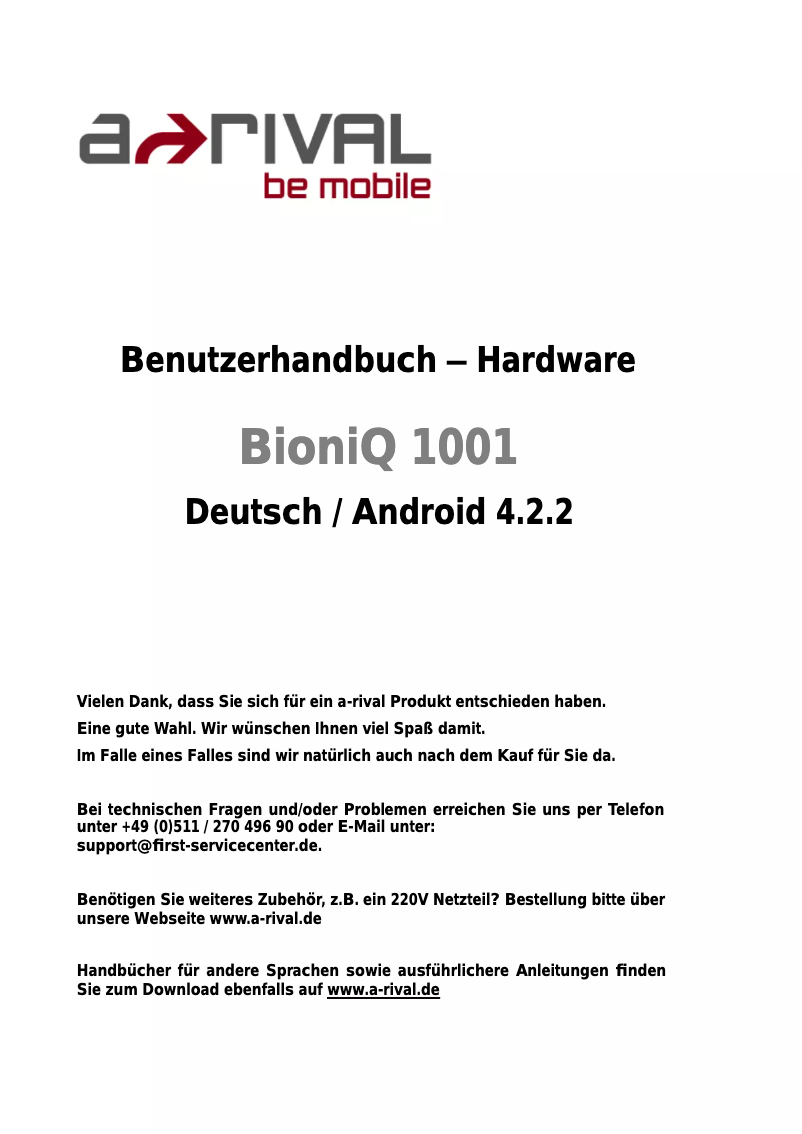 Page n°1 - Manuel utilisateur A-Rival BioniQ 1001