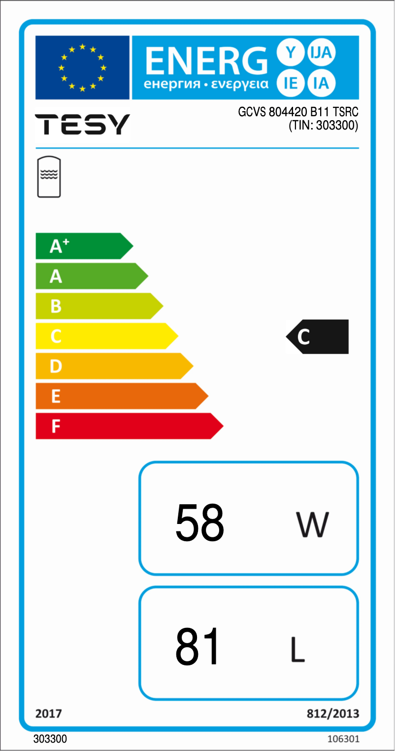Page 1 de la notice Label énergétique Tesy BiLight 80 SE