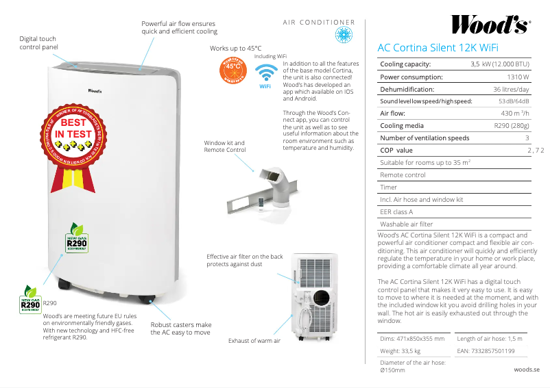 Image de la première page du manuel de l'appareil Klimaanlage Cortina Silent 12K