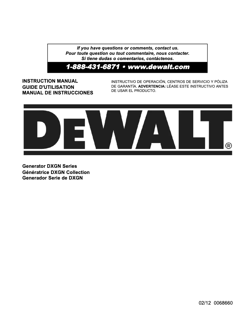 Page n°1 - Manuel utilisateur DeWalt DXGN7200
