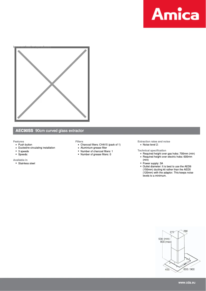 Page 1 of the manual Technical Sheet Amica AEC90SS