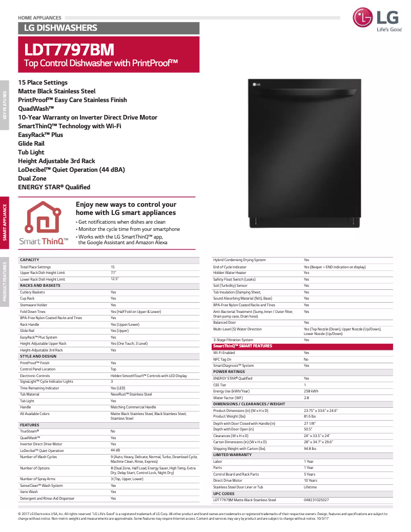 Page 1 de la notice Fiche technique LG LDT7797