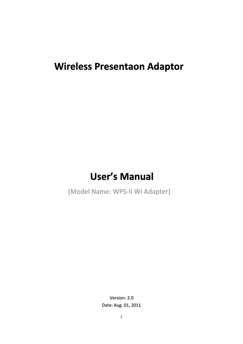 Image de la première page du manuel de l'appareil WPS2-Dongle