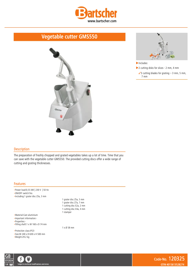 Page n°1 - Fiche technique Bartscher GMS550