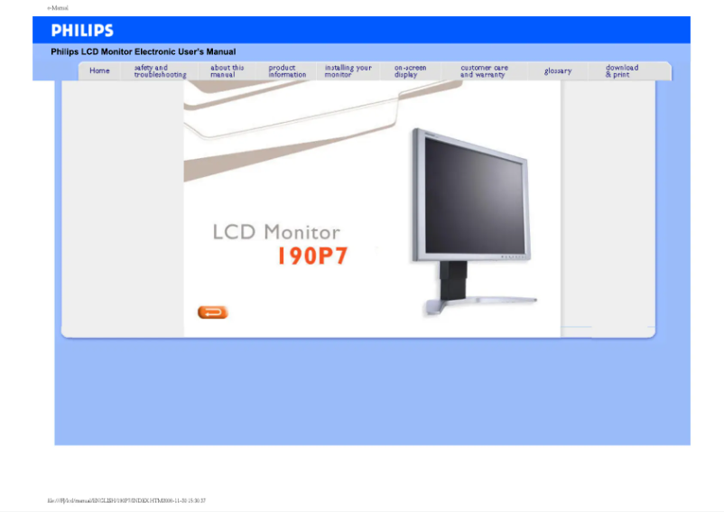 Imagen de la primera página del manual del dispositivo Brilliance 190P7EG