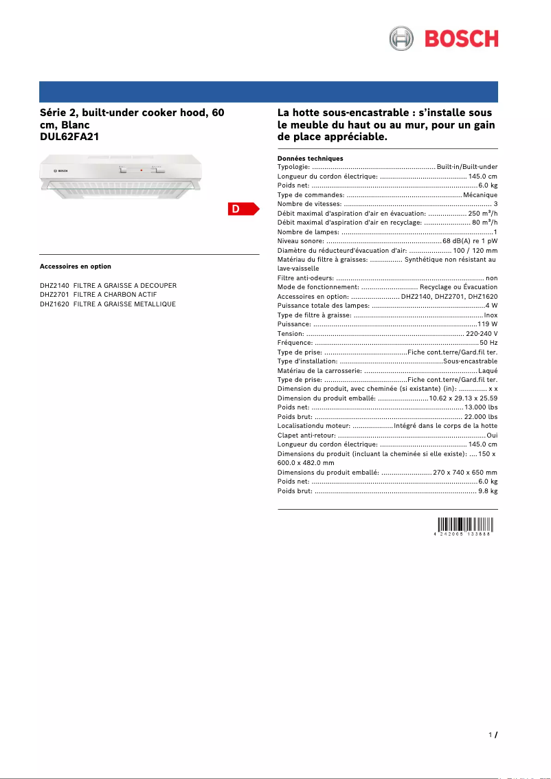 Image de la première page du manuel de l'appareil DUL62FA21