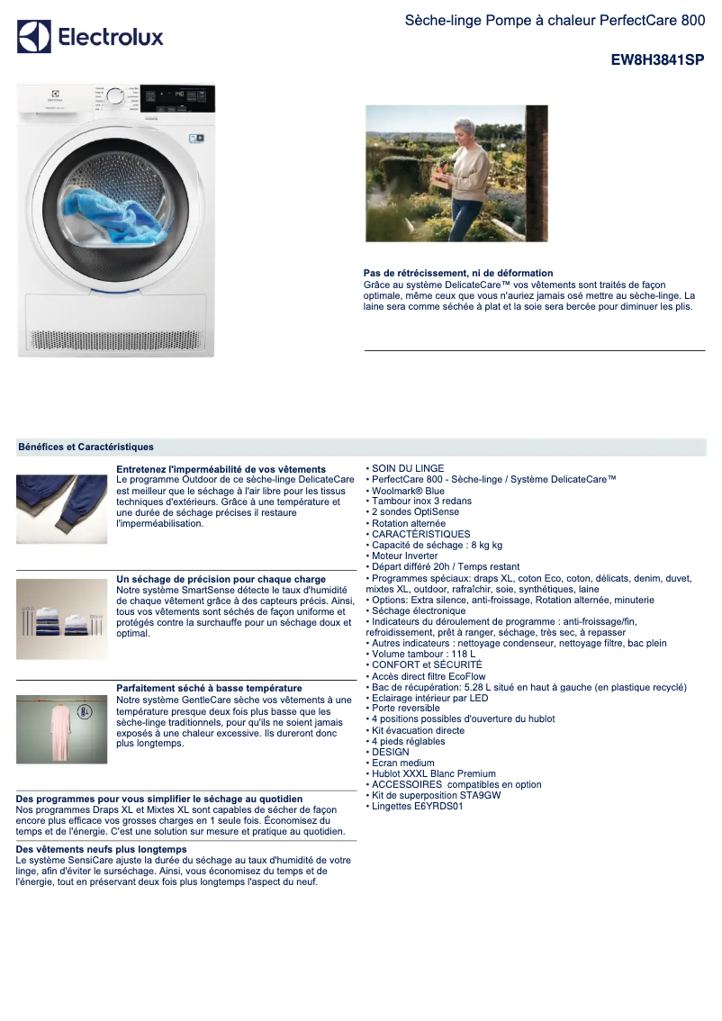 Página 1 del manual Ficha técnica Electrolux EW8H3841SP