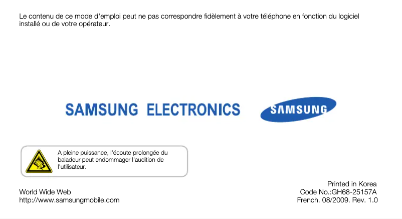 Page 1 de la notice Manuel utilisateur Samsung GT-S3500/I