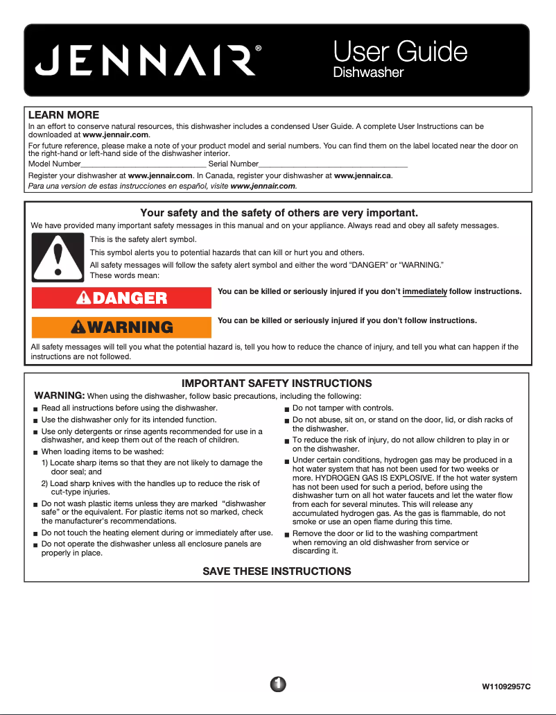 Page 1 de la notice Manuel utilisateur Jenn-Air JDTSS246GM