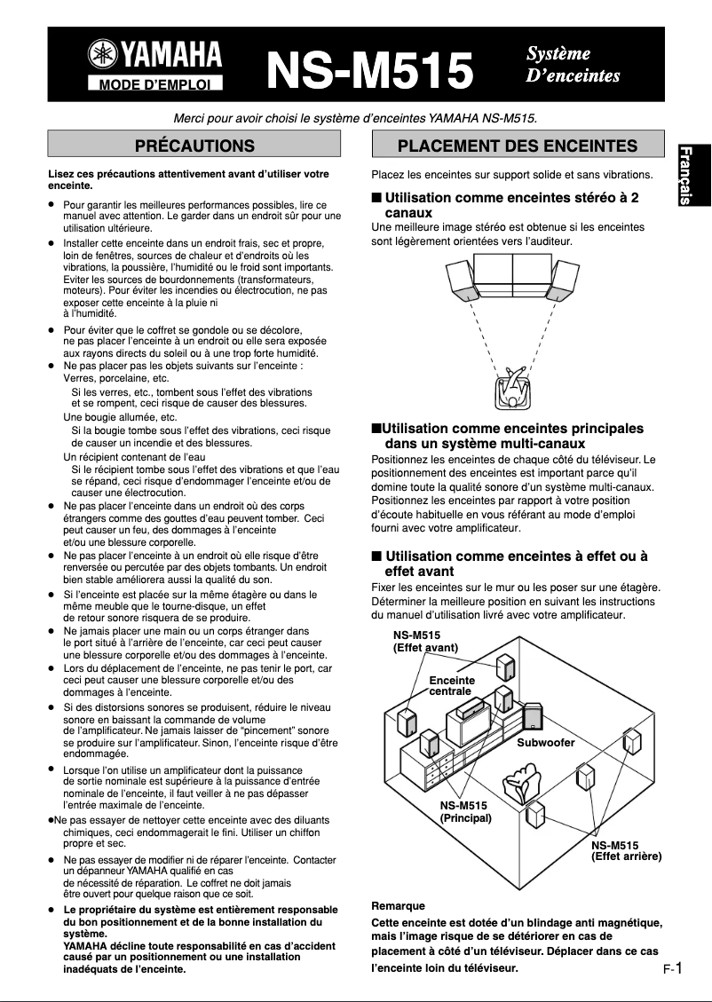 Page n°1 - Manuel utilisateur Yamaha NS-M515