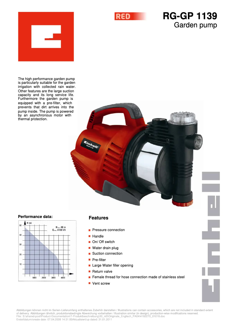 Page n°1 - Manuel utilisateur Einhell RG-GP 1139