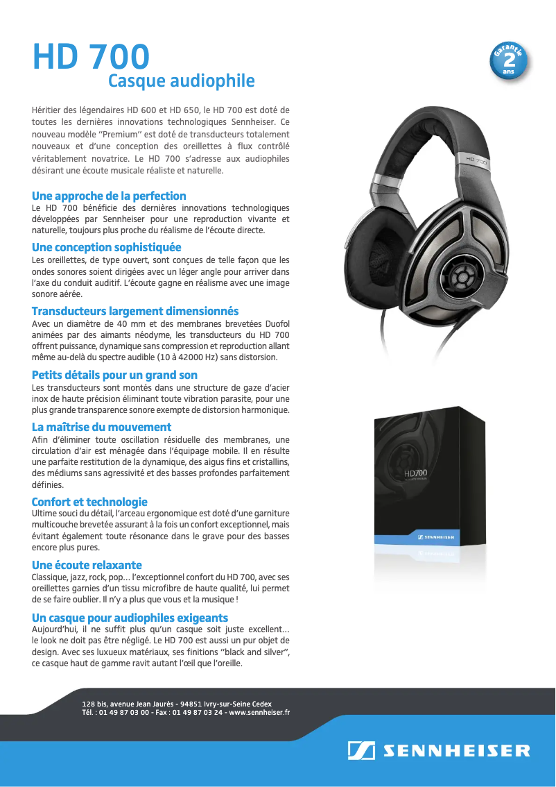 Page 1 de la notice Fiche technique Sennheiser HD 700