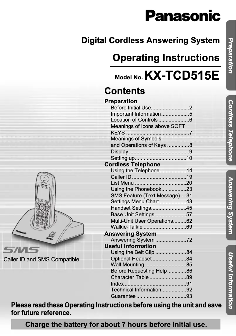 Imagen de la primera página del manual del dispositivo KX-TCD515