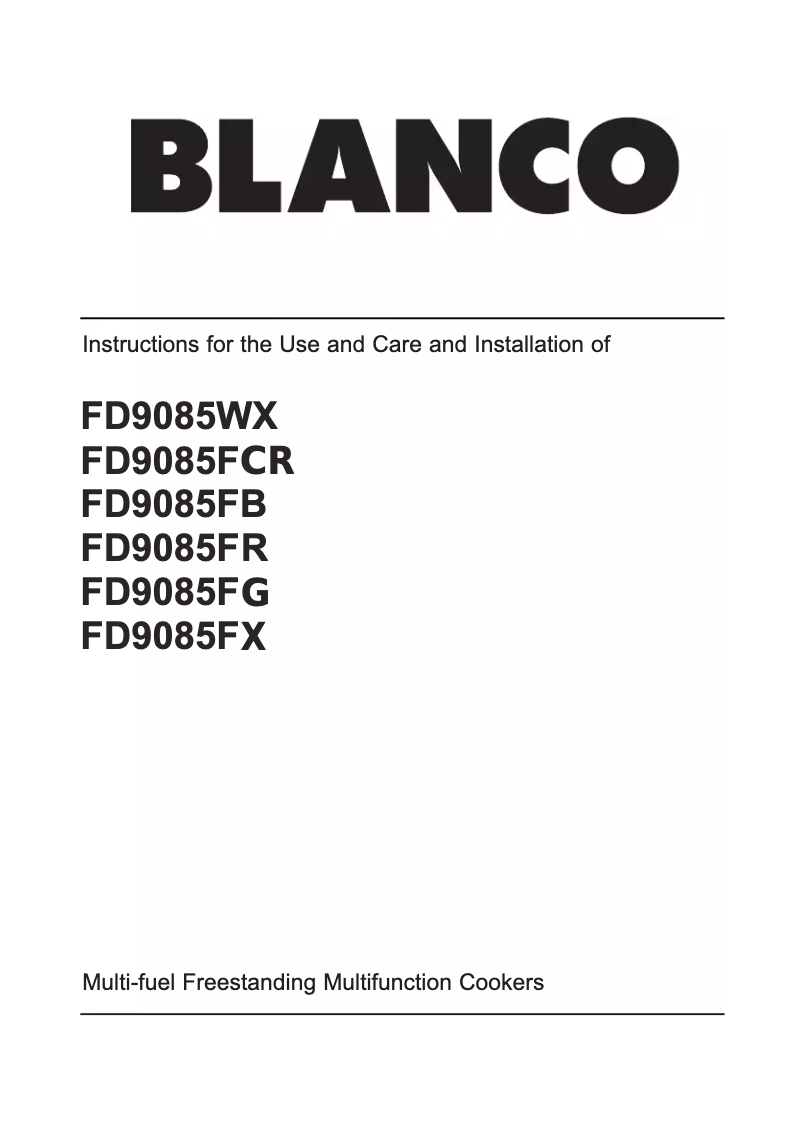 Page n°1 - Manuel utilisateur BLANCO FD9085FR
