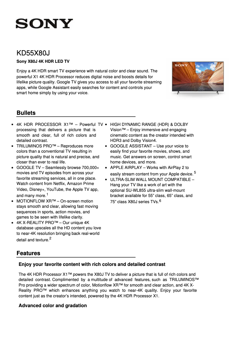 Image de la première page du manuel de l'appareil KD-55X80J