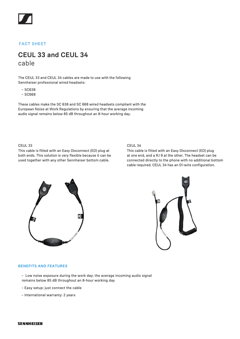 Page 1 de la notice Fiche technique Sennheiser CEHS-AV 04