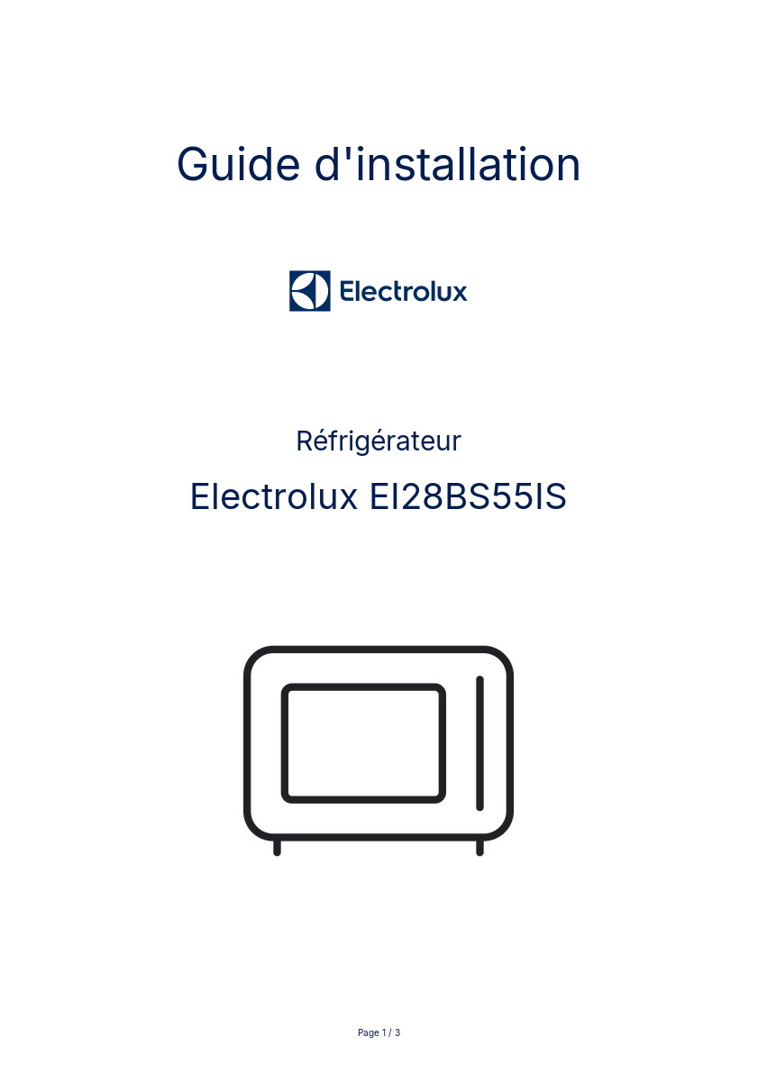 Page n°1 - Guide d'installation Electrolux EI28BS55IS