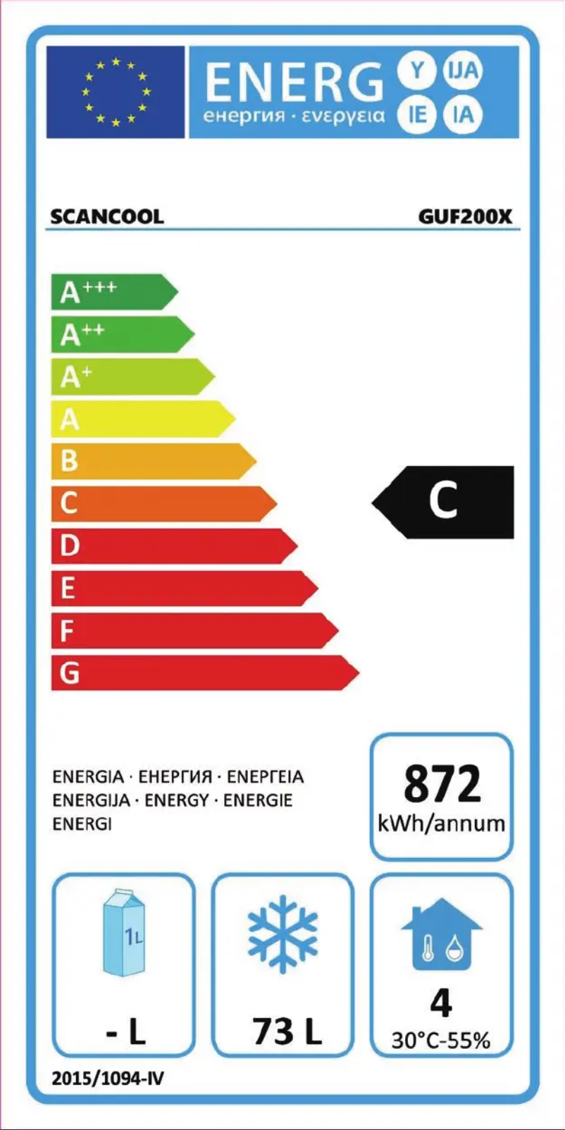 Página 1 del manual Etiqueta energética Scancool GUF200X