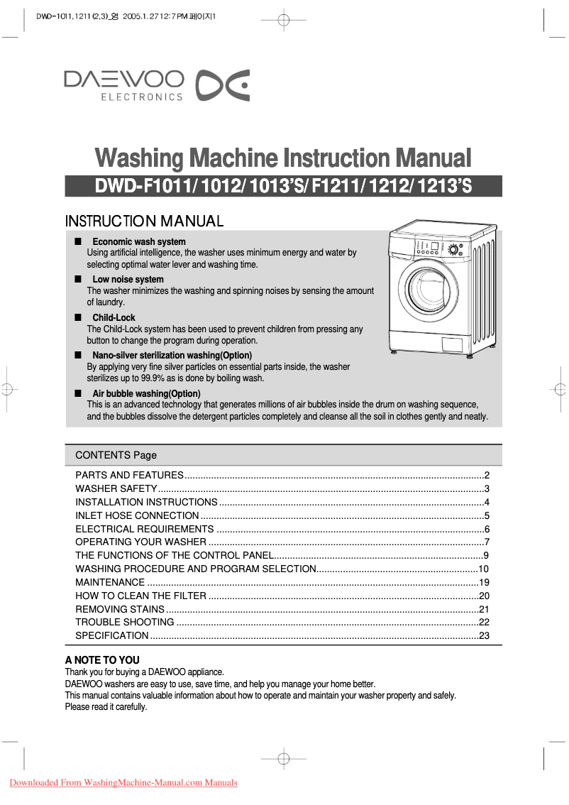 Image de la première page du manuel de l'appareil DWD-F1011