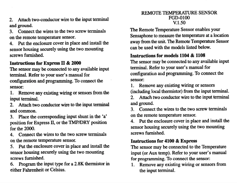 Image de la première page du manuel de l'appareil Remote Temperature Sensor FGD-0100