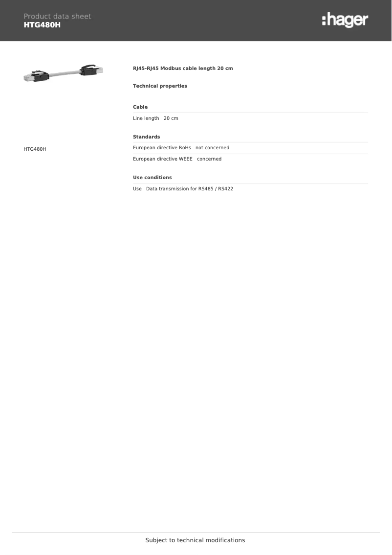 Page n°1 - Fiche technique Hager HTG480H