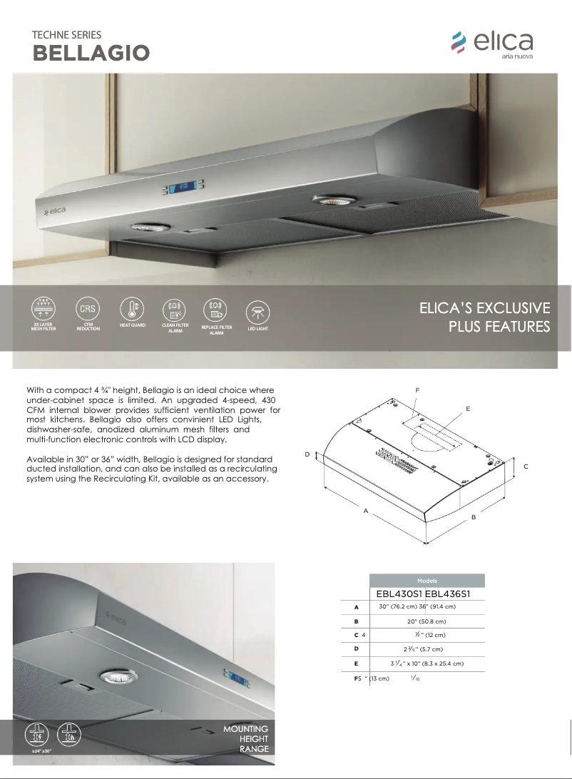 Página 1 del manual Ficha técnica Elica Bellagio EBL436SS