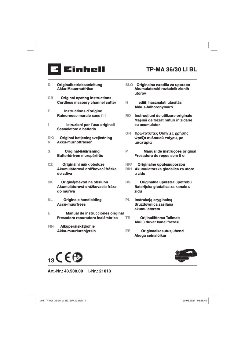 Page 1 de la notice Manuel utilisateur Einhell TP-MA 36/30 Li BL