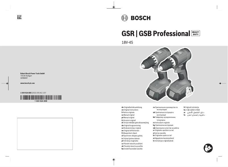 Page 1 de la notice Manuel utilisateur Bosch GSR 18V-45 Professional