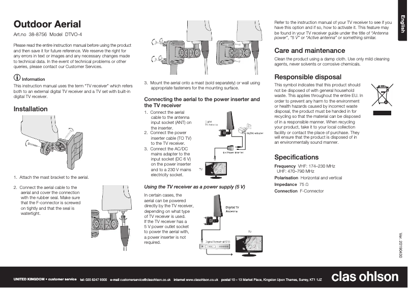 Page 1 de la notice Manuel utilisateur Clas Ohlson DTVO-4